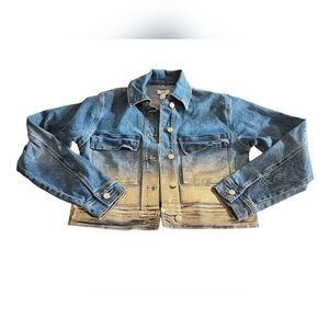 Forever 21 Cropped Gold Metallic Denim Jacket Size S